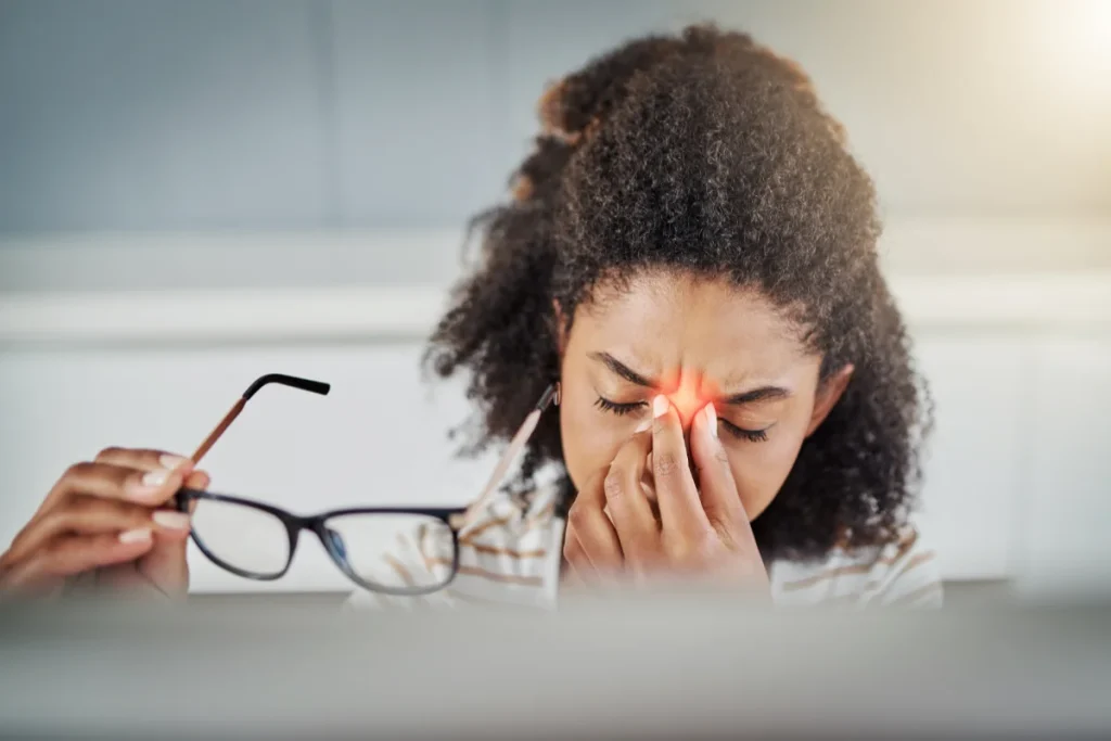 Corporate eye care - Woman with eye strain