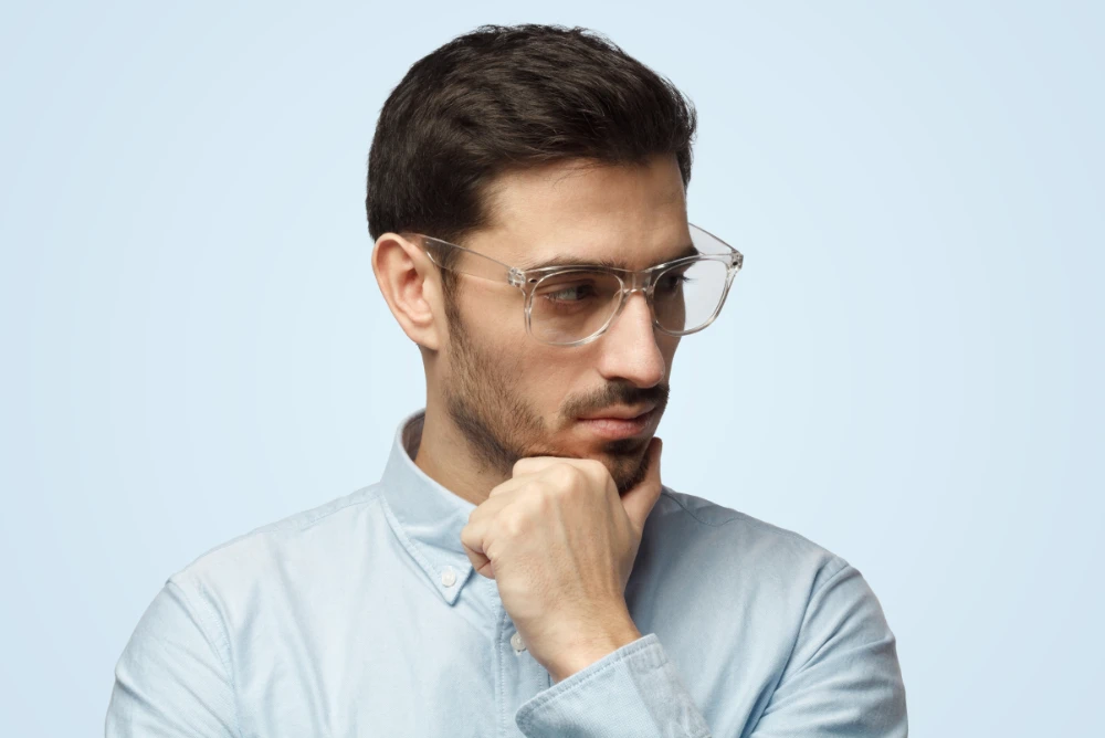 Man wearing designer frames